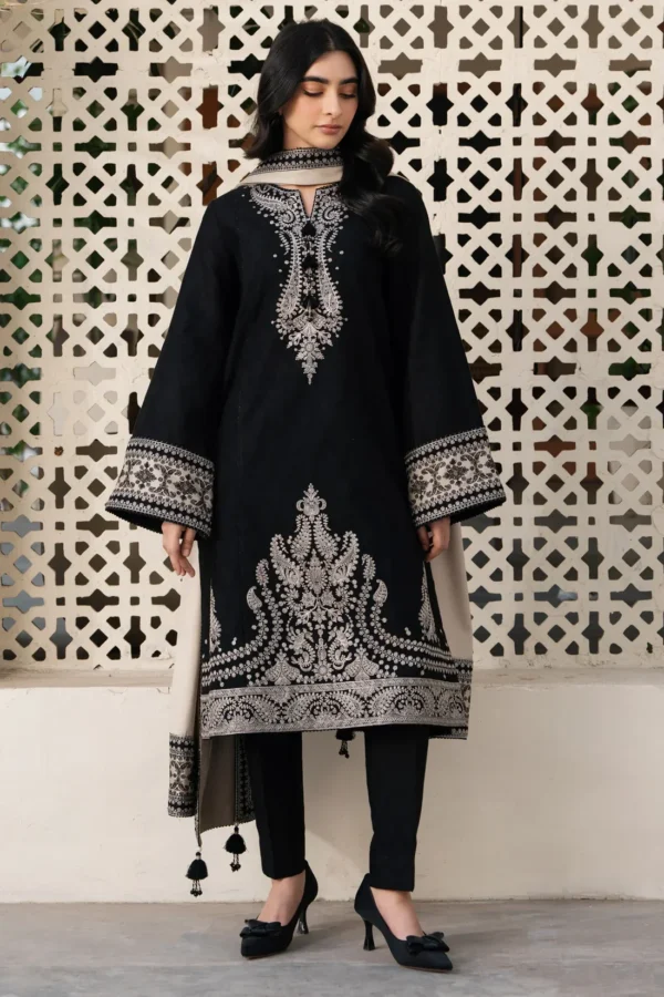 JZ-13Unstitched Embroidered Lawn Suit With Digital Printed Monar Slub Dupatta