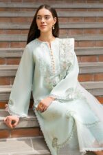 Unstitched 3PC Embroidered Lawn Suit With Organza Embroidered Dupatta