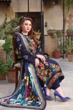 AA-225 Lawn Embroidered 3pc Suit With Cotton Lawn Digital Printed Dupatta