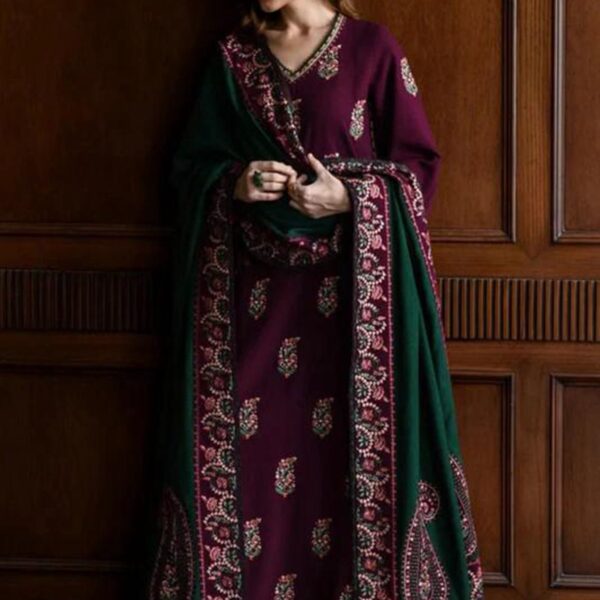 BT-15 Lawn Unstitched Embroidered 3pc Suit With Lawn Embroidered Dupatta