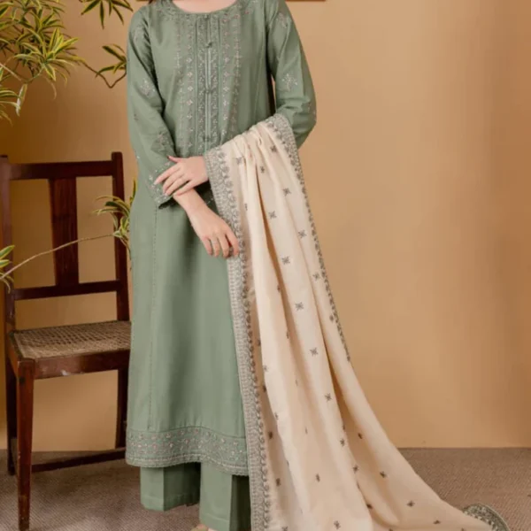 RP600 Unstitched Heavy Embroidered Lawn Suit With Embroidered Lawn Shawl
