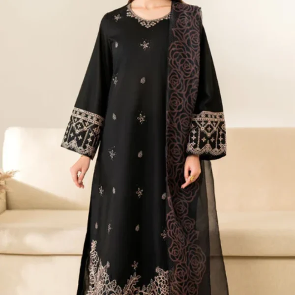 GA-11Unstitched Embroidered Lawn Suit 3pc With Digital Printed Fancy Voil Dupatta