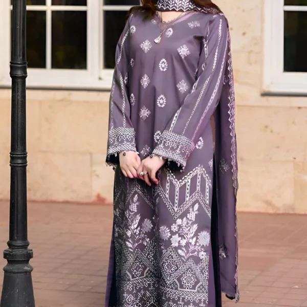 NS915 Unstitched Fully Embroidered Lawn Suit With Embroidered Chiffon Dupatta