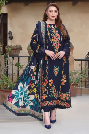 AA-225 Lawn Embroidered 3pc Suit With Cotton Lawn Digital Printed Dupatta