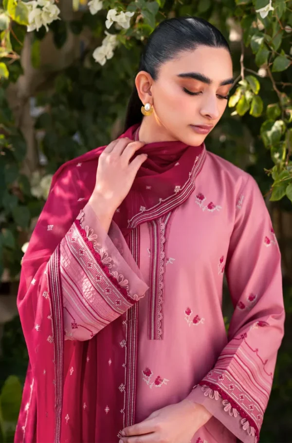 Unstitched Embroidered Lawn Suit 3pc With Bamber Chiffon Embroidered Dupatta