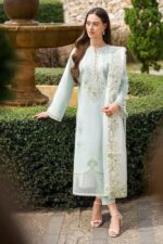 Unstitched 3PC Embroidered Lawn Suit With Organza Embroidered Dupatta