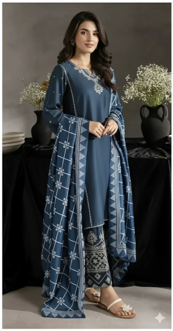 D#3 Unstitched Embroidered Lawn Suit With Chiffon Printed Dupatta