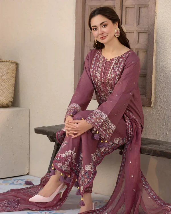 LAWN-3PC Embroidered Shirt with Chiffon Embroidered Dupatta