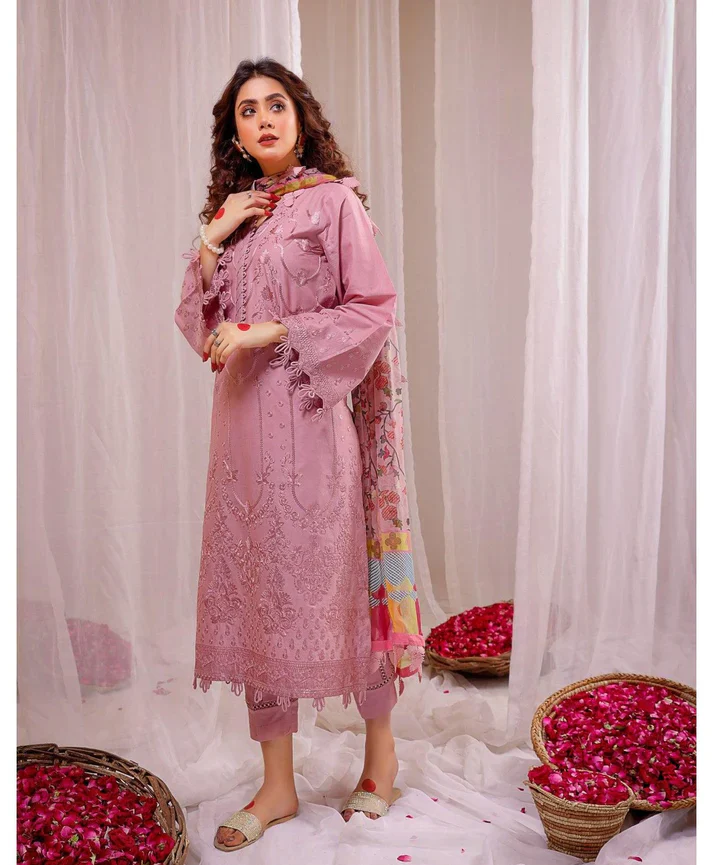 D#7 Unstitched Embroidered Lawn Suit With Chiffon Printed Dupatta