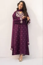 D-8 Unstitched Embroidered Lawn Suit 3pc With Bamber Chiffon Embroidered Dupatta