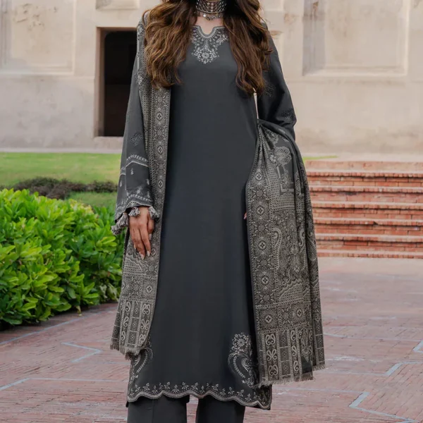 D#7 Unstitched Embroidered Lawn Suit With Monar Slub Printed Dupatta