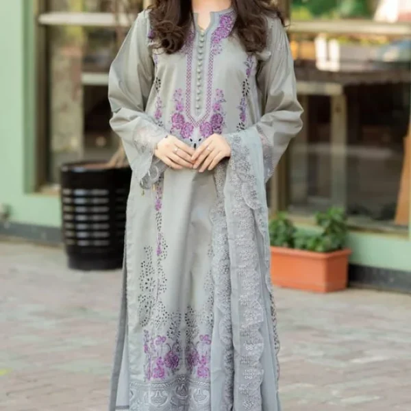 MS-170 Unstitched Fully Embroidered Lawn Suit With Bamber Embroidered Dupatta