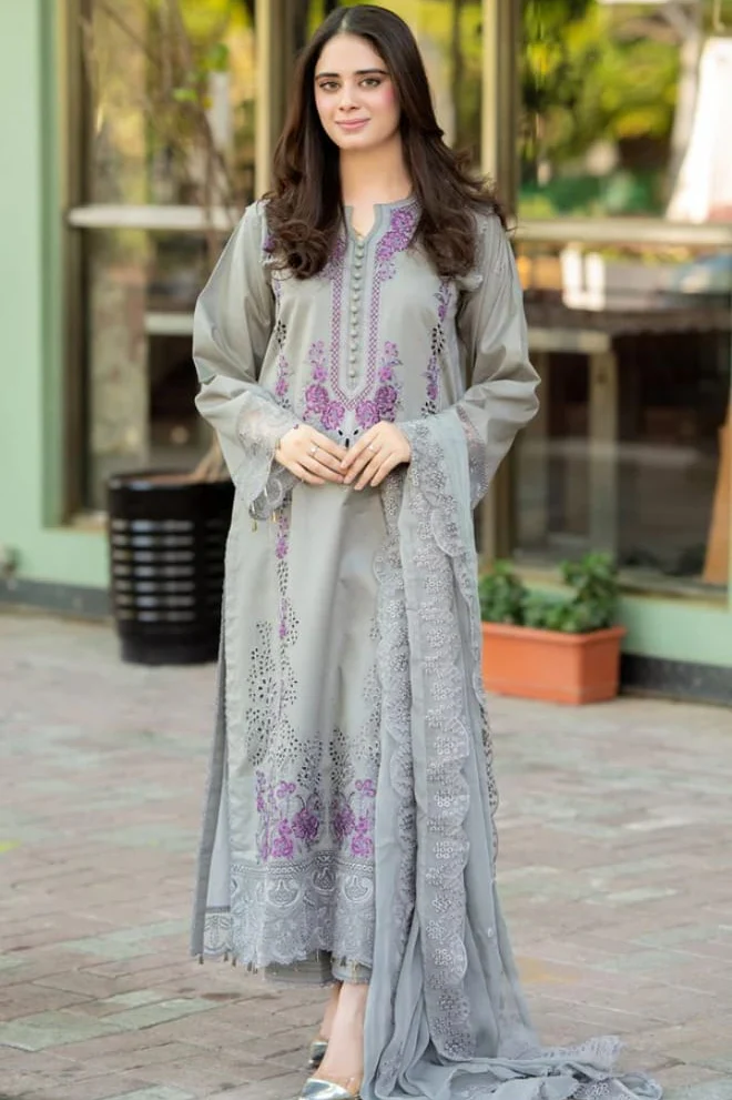 MS-170 Unstitched Fully Embroidered Lawn Suit With Bamber Embroidered Dupatta