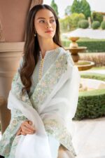 Unstitched 3PC Embroidered Lawn Suit With Organza Embroidered Dupatta