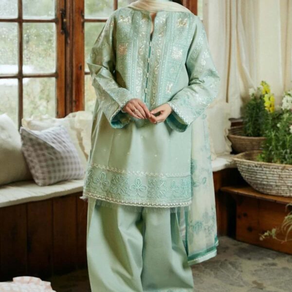 ZS-49 Lawn Embroidered 3pc Suit With Printed Cottan silk Dupatta