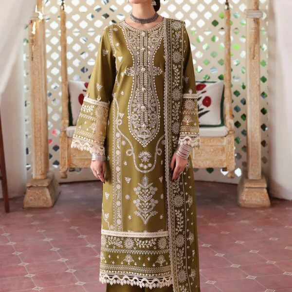 MR590 Unstitched Heavy Embroidered  Lawn Suit With Embroidered  Chiffon Dupatta