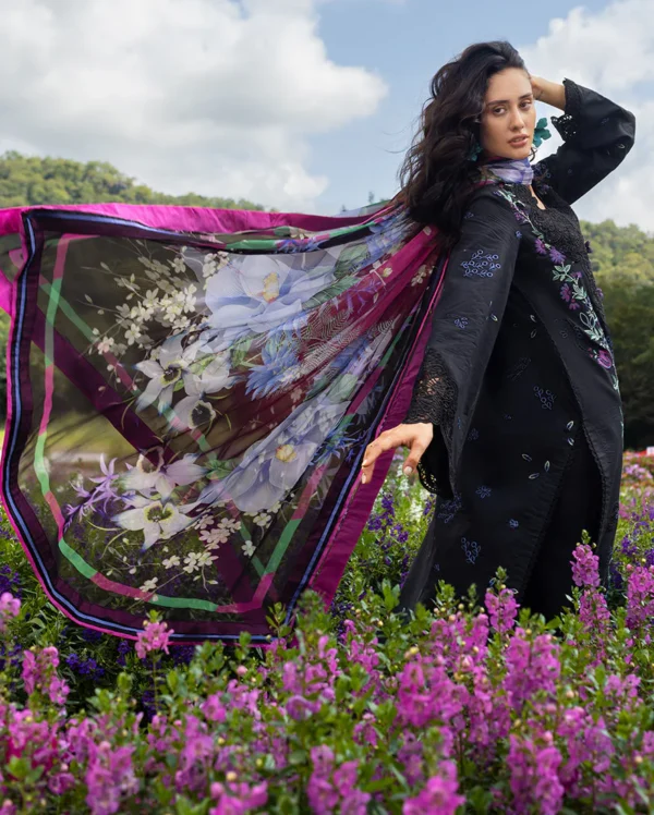 3 Piece -Lawn Unstitched Embroidered Shirt With Printed Chiffon Dupatta