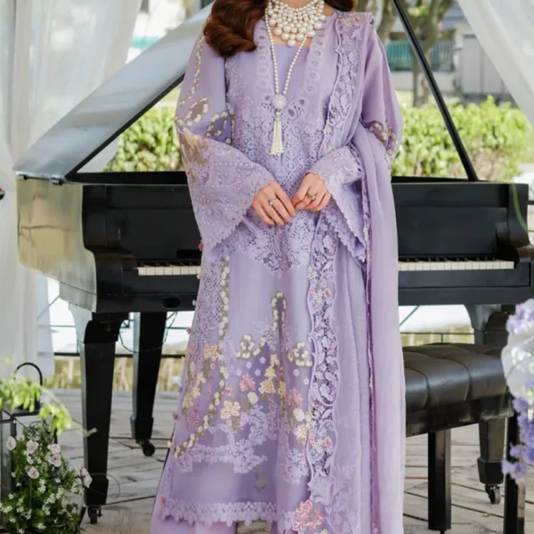 EL-2715 3 Piece -Unstitched Fully Embroidered Lawn Fabric Embroidered Cotton Net Dupatta