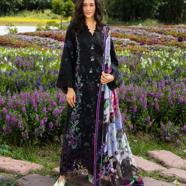 3 Piece -Lawn Unstitched Embroidered Shirt With Printed Chiffon Dupatta