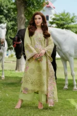 EL-2720 Lawn Unstitched Embroidered Shirt With cotton Net heavy Embroidered Duppta