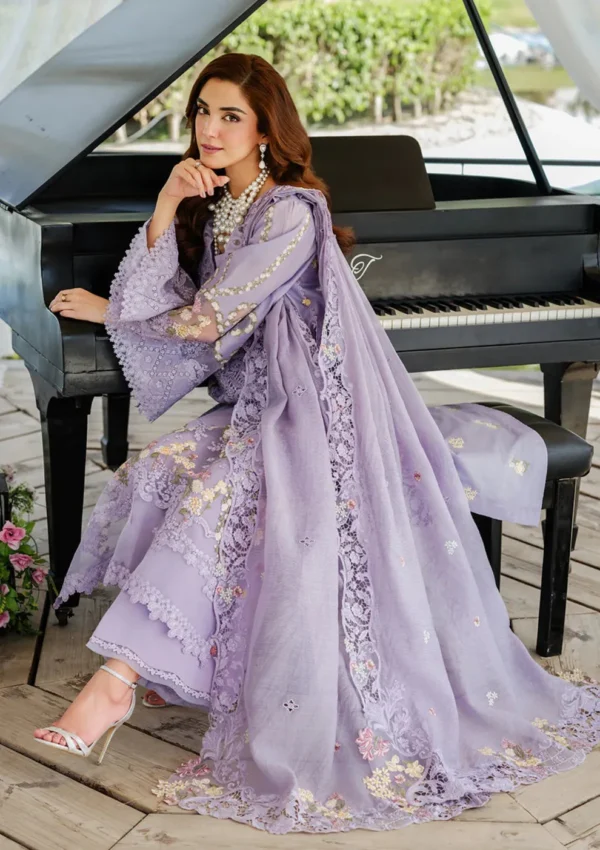 EL-2715 3 Piece -Unstitched Fully Embroidered Lawn Fabric Embroidered Cotton Net Dupatta
