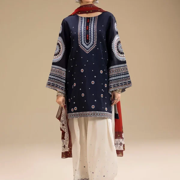 RR-610 Unstitched Lawn Stuff Full Embroidered Suit With Printed Cotton Lawn Dupatta