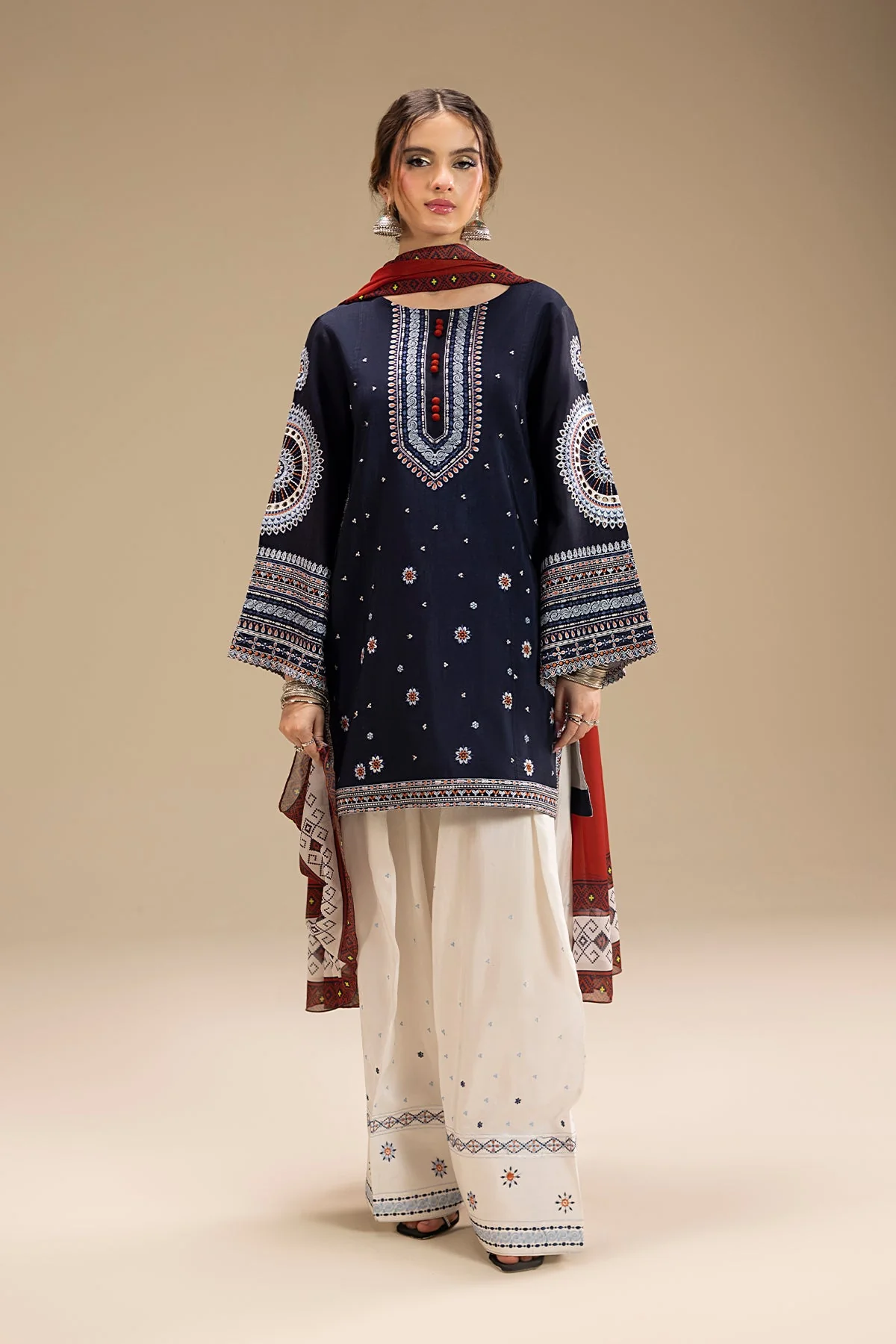 RR-610 Unstitched Lawn Stuff Full Embroidered Suit With Printed Cotton Lawn Dupatta