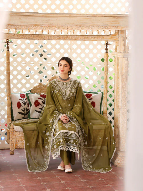 MR590 Unstitched Heavy Embroidered  Lawn Suit With Embroidered  Chiffon Dupatta