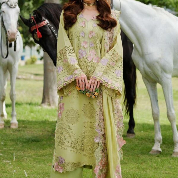 EL-2720 Lawn Unstitched Embroidered Shirt With cotton Net heavy Embroidered Duppta