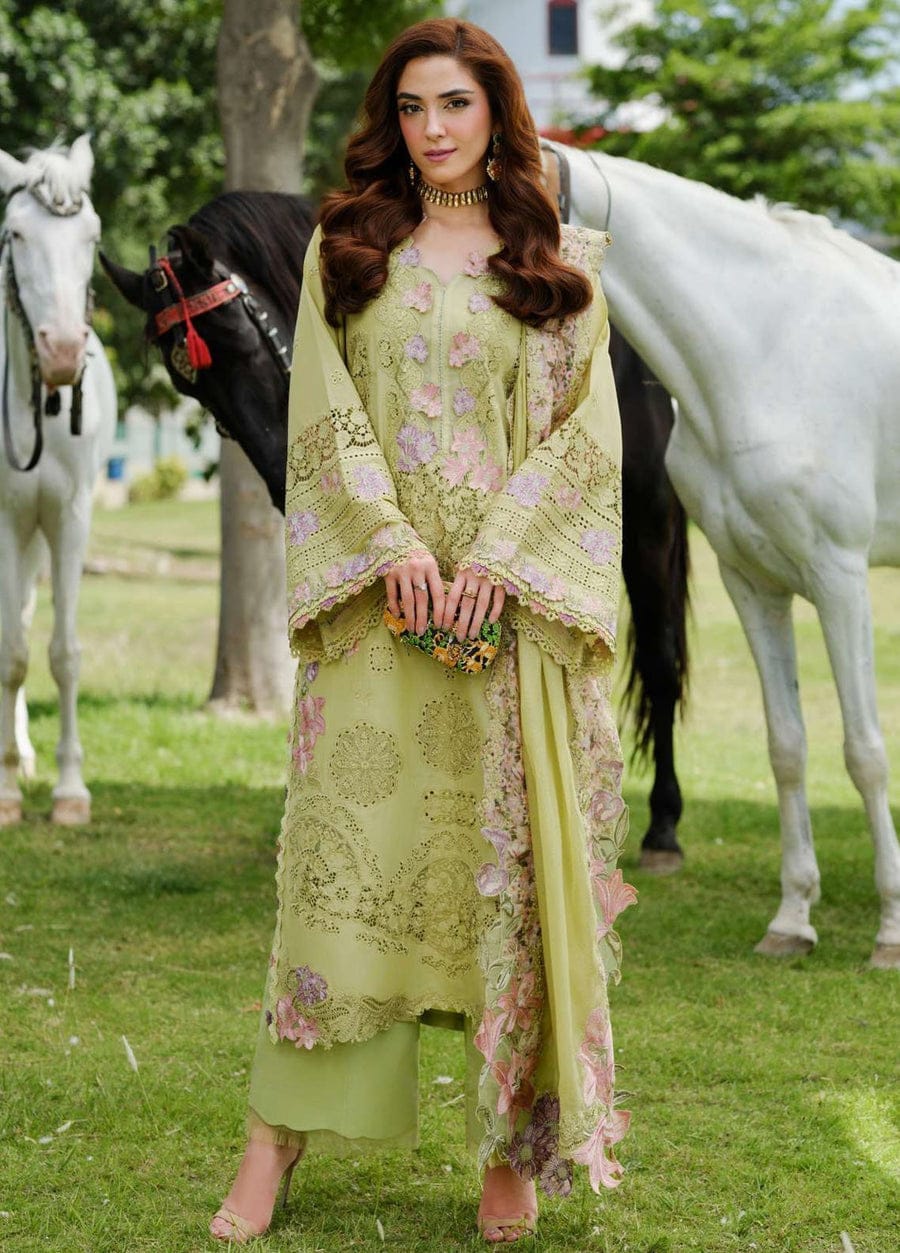 EL-2720 Lawn Unstitched Embroidered Shirt With cotton Net heavy Embroidered Duppta
