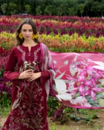 3 Piece -Lawn Unstitched Embroidered Shirt With Printed Chiffon Dupatta 