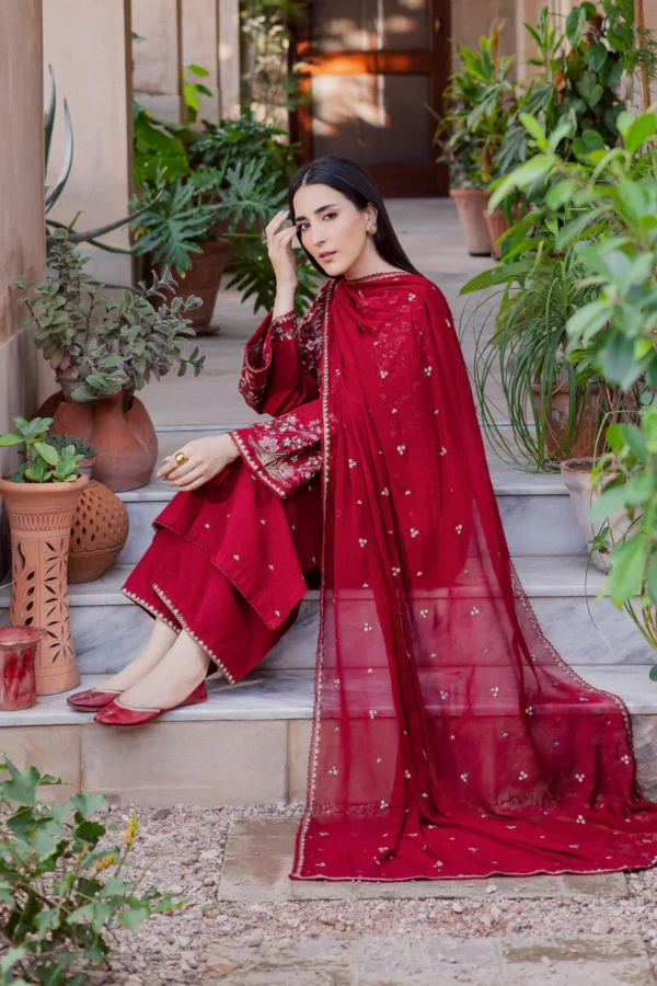 BT-2700 Lawn Embroidered 3pc Suit With Chiffon Embroidered Dupatta