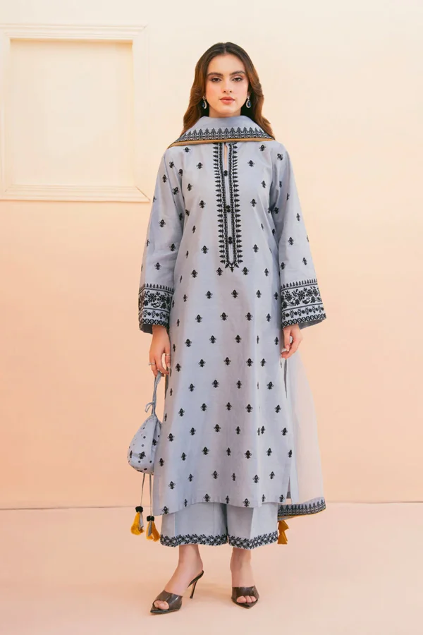 AS-2775 Lawn Embroidered Shirt With Organza Embroidered Dupatta.