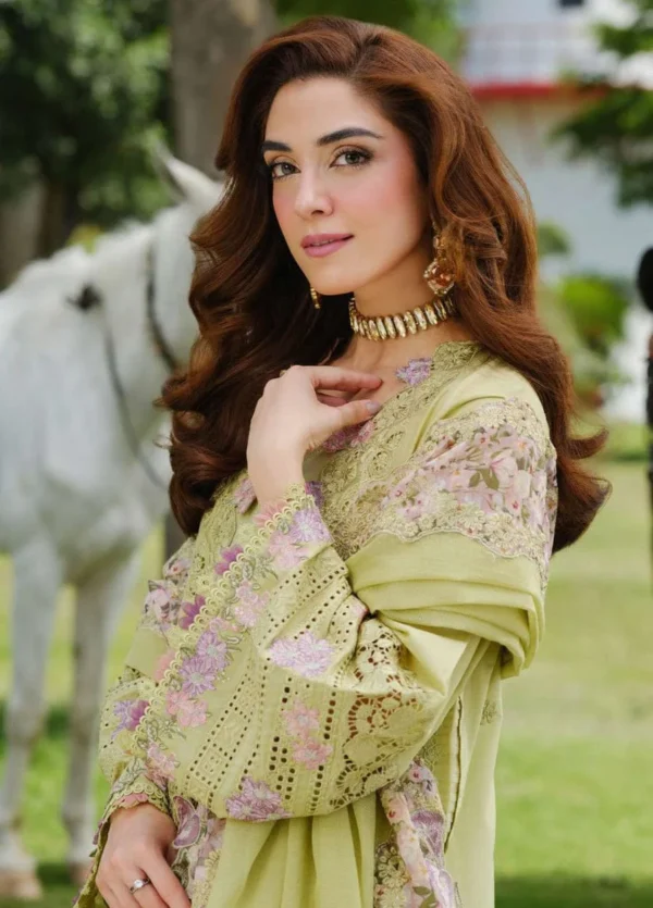 EL-2720 Lawn Unstitched Embroidered Shirt With cotton Net heavy Embroidered Duppta