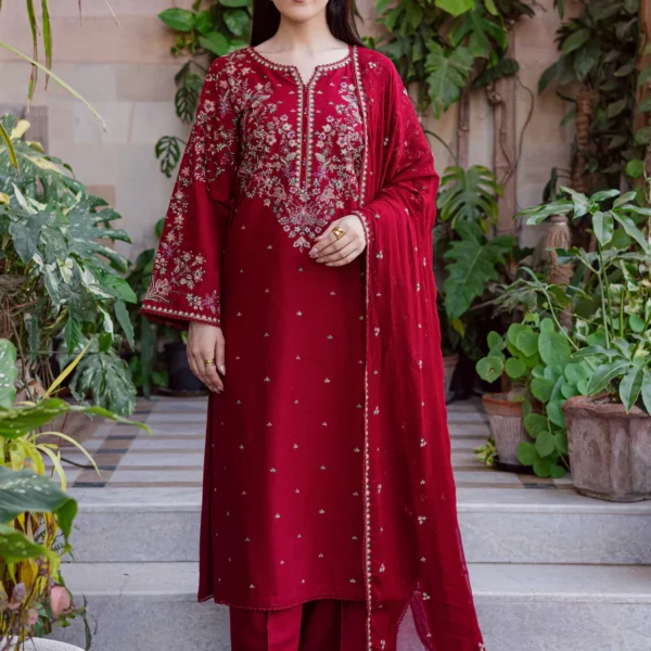 BT-2700 Lawn Embroidered 3pc Suit With Chiffon Embroidered Dupatta