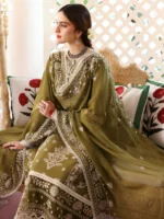 MR590 Unstitched Heavy Embroidered  Lawn Suit With Embroidered  Chiffon Dupatta