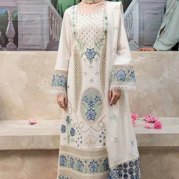 MR-2730 3 Piece -Unstitched Luxury Embroidered Lawn Fabric Embroidered Lawn Dupatta