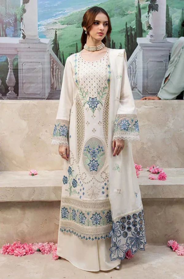 MR-2730 3 Piece -Unstitched Luxury Embroidered Lawn Fabric Embroidered Lawn Dupatta