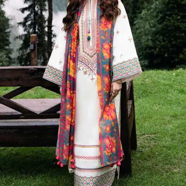 QL-2690 Unstitched Fully Embroided Lawn Suit With Cotton Lawn Digital Printed Dupatta