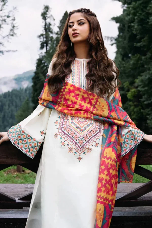 QL-2690 Unstitched Fully Embroided Lawn Suit With Cotton Lawn Digital Printed Dupatta
