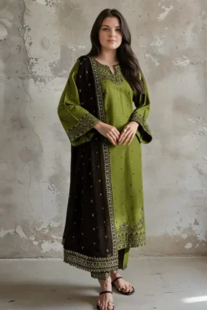 AA-22 Lawn Embroidered 3pc Suit With Bamber Chiffon Embroidered Dupatta