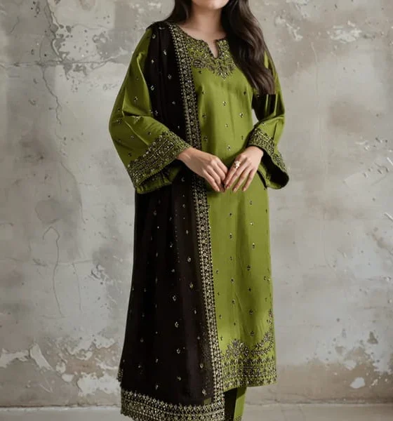 AA-22 Lawn Embroidered 3pc Suit With Bamber Chiffon Embroidered Dupatta