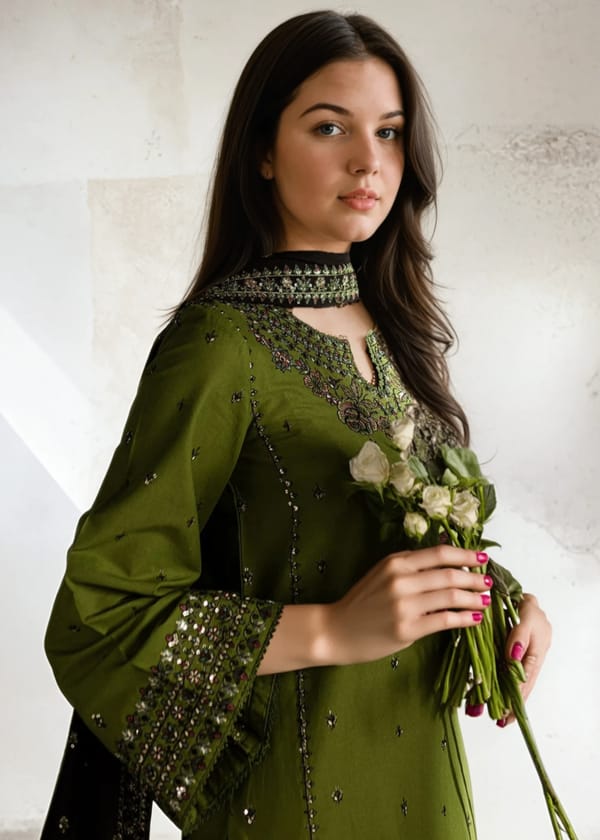 AA-22 Lawn Embroidered 3pc Suit With Bamber Chiffon Embroidered Dupatta