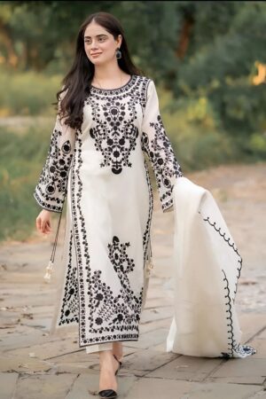 AA-21 Lawn Embroidered 3pc Suit With Bamber Chiffon Embroidered Dupatta