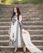Lawn Embroidered 3pc Suit With Bamber Chiffon Embroidered Dupatta