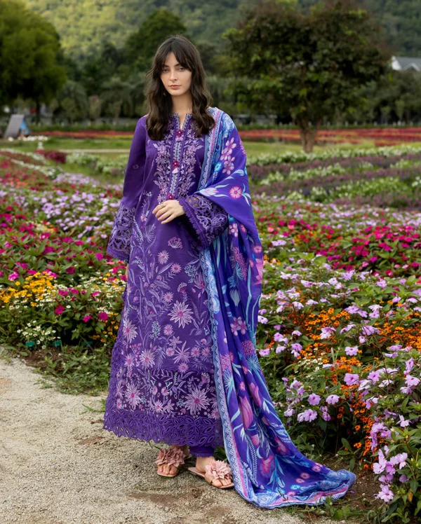 Lawn Unstitched Embroidered Shirt With Printed Monar Dupatta 