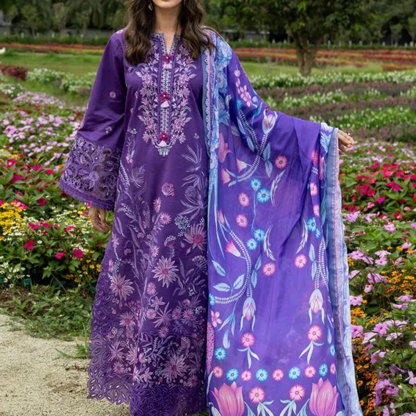 Lawn Unstitched Embroidered Shirt With Printed Monar Dupatta 