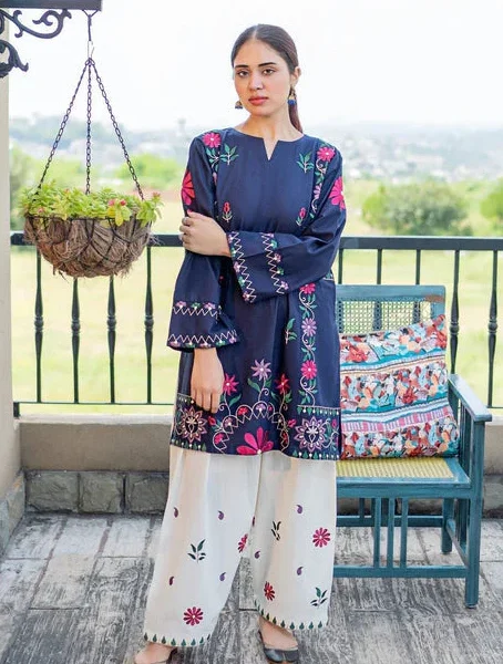 Lawn 2-Pic-Unstitched Embroidered Shirt With Embroidered Trouser
