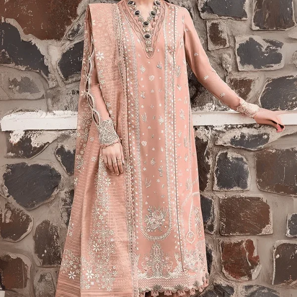 QL-2785 3 Piece Unstitched Heavy Embroidered Lawn Suit ( Heavy Embroidered Cotton Net Dupatta )