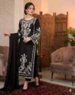 Lawn Embroidered 3pc Suit With Bamber Chiffon Embroidered Dupatta